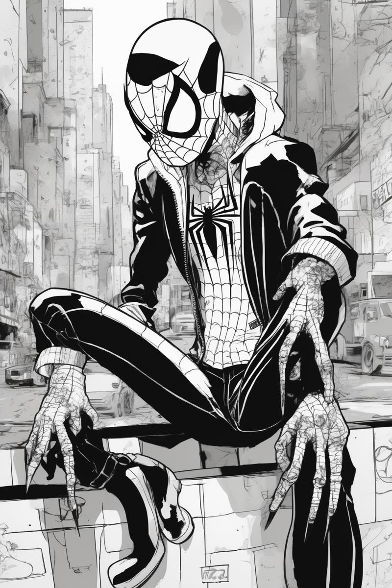 00111-2991882332-Jim Mahfood Style - Spiderpunk in Spiderman outfit in the style of white and Black comics from Sean Gordon Murphy.png